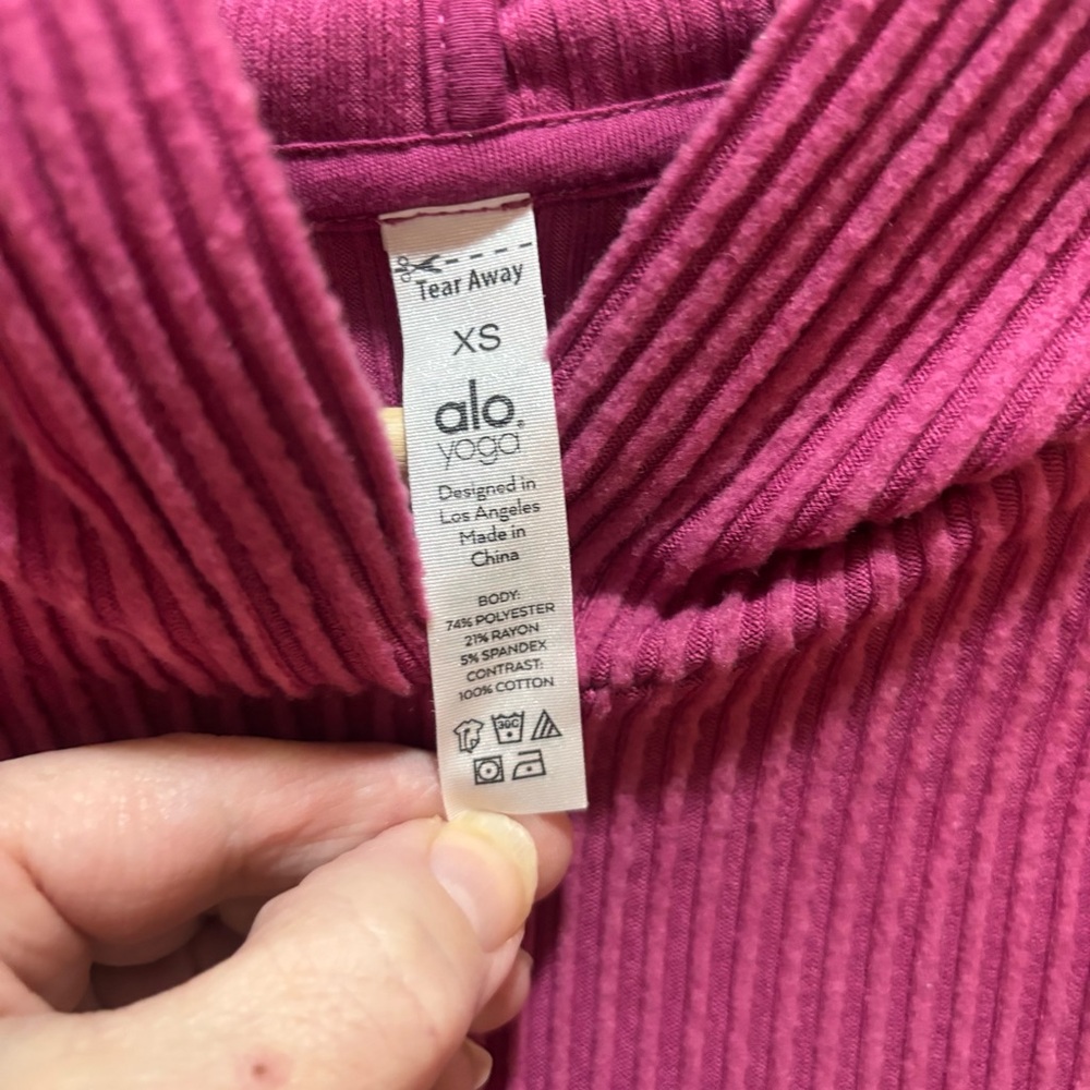 ALO Yoga muse ribbed cropped hoodie raspberry Sorbet XS athleisure - Picture 7 of 9